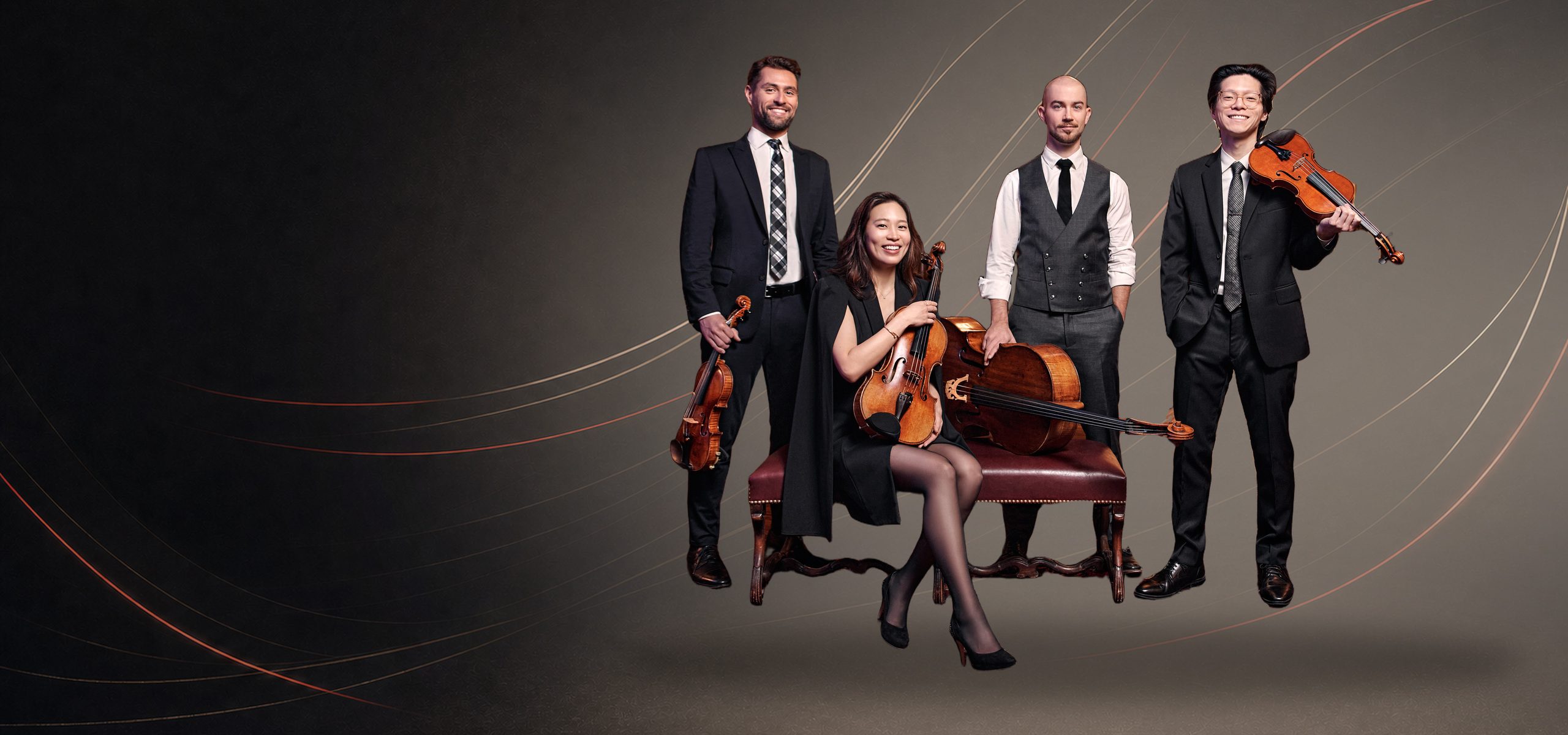 The Dover Quartet with their instruments